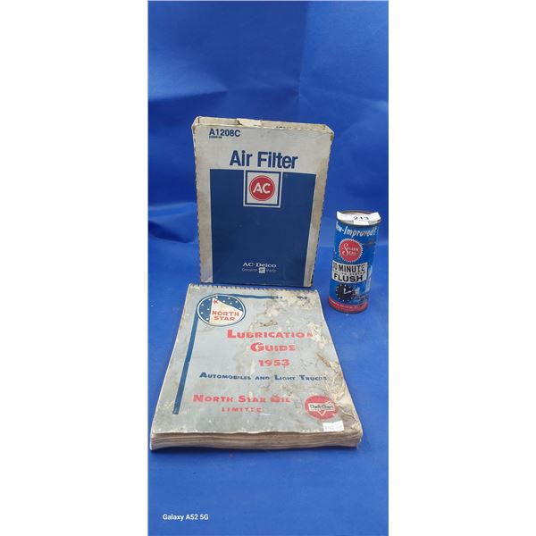 Vintage lot including Lubrication guide, air filters & cooling system flush
