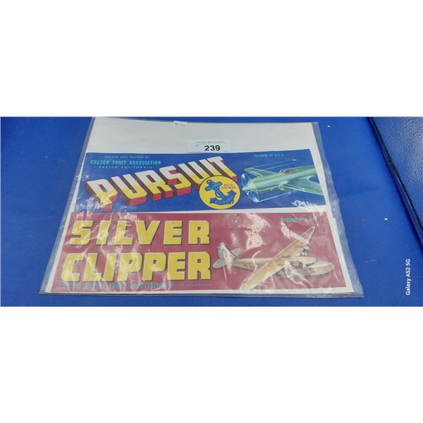 Vintage Silver Clipper, Win, Pursuit United States plane advertisements