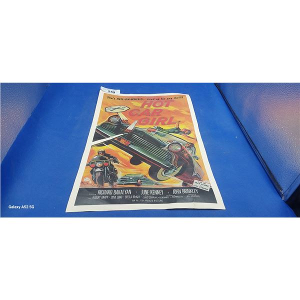 Vintage Hot Car Girl poster 19" x 11"
