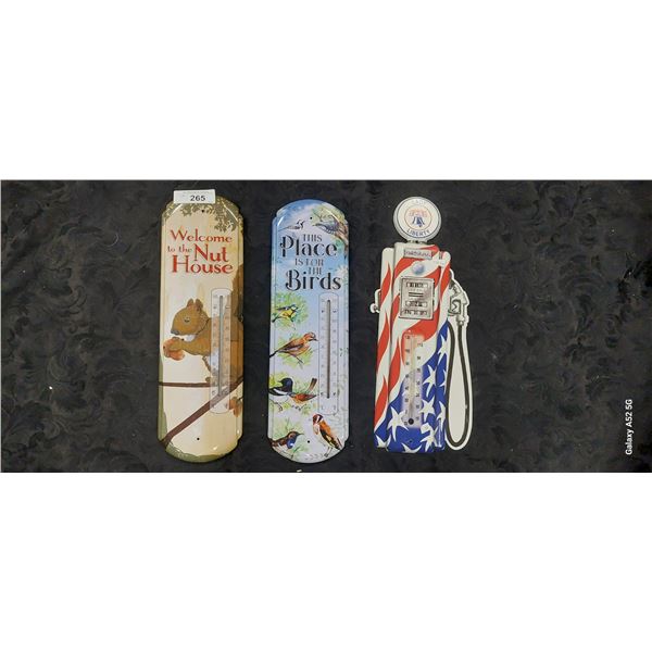 3 metal thermometers, Lady Liberty etc