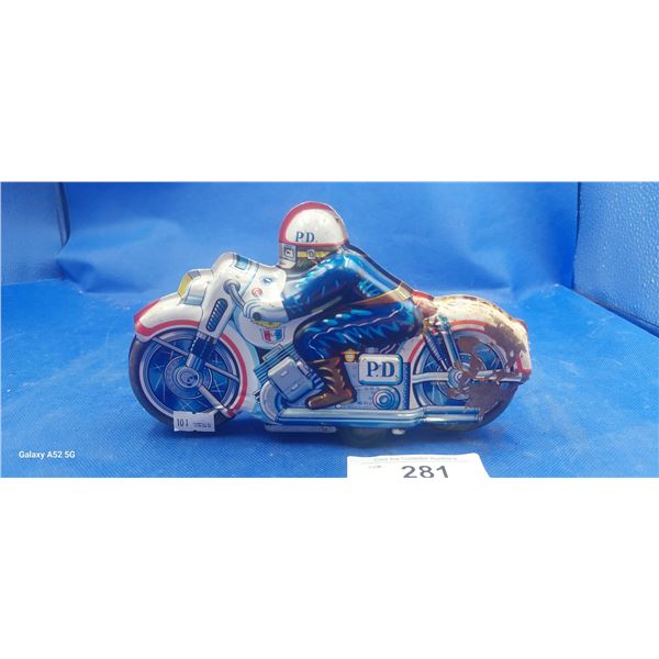Vintage 60s tin motorcycle & rider made in Japan 9"