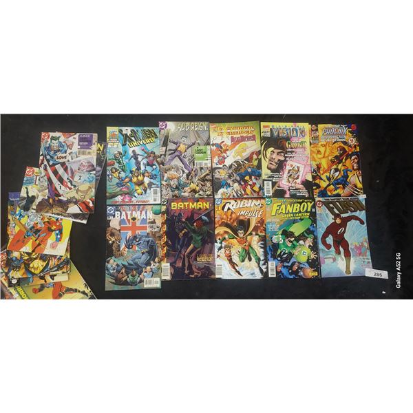 22 assorted comics, Flash, Fanboy, Batman, Infinity, Wolverine, all very good condition