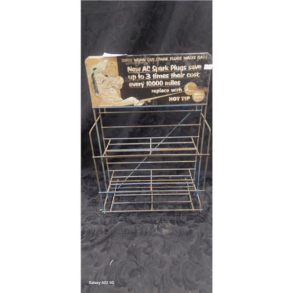 Vintage metal spark plug store display rack 21" tall