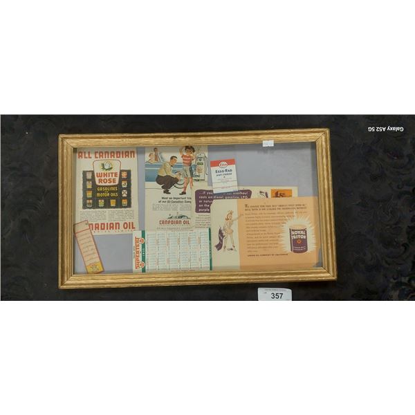 Framed ephemera including white rose poster 19" x 11"