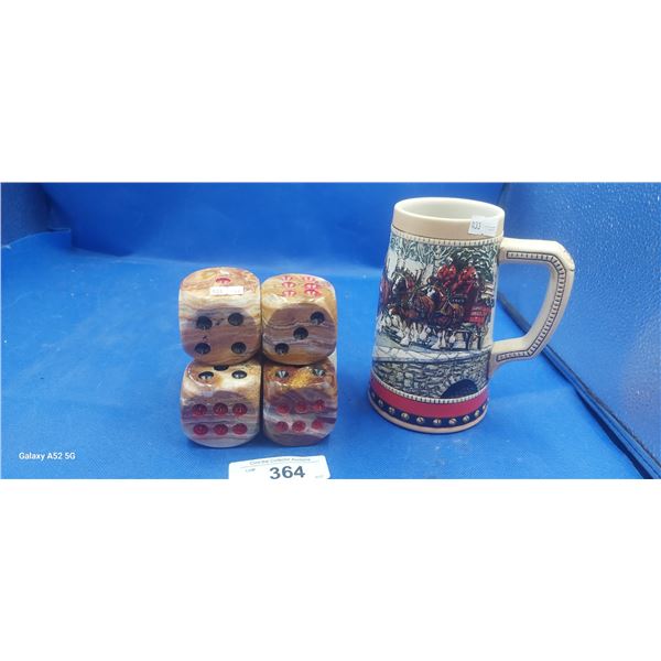 Vintage Budweiser stein and dice