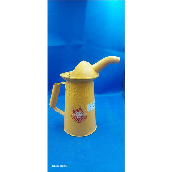 Vintage 2 quart Golden Shell oil can, repaint w/fantasy decal 11" tall