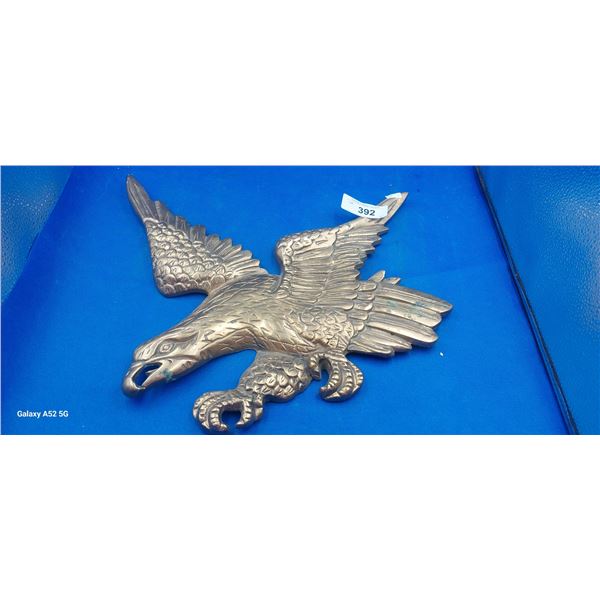 Vintage brass eagle hanging sculpture, heavy 16"