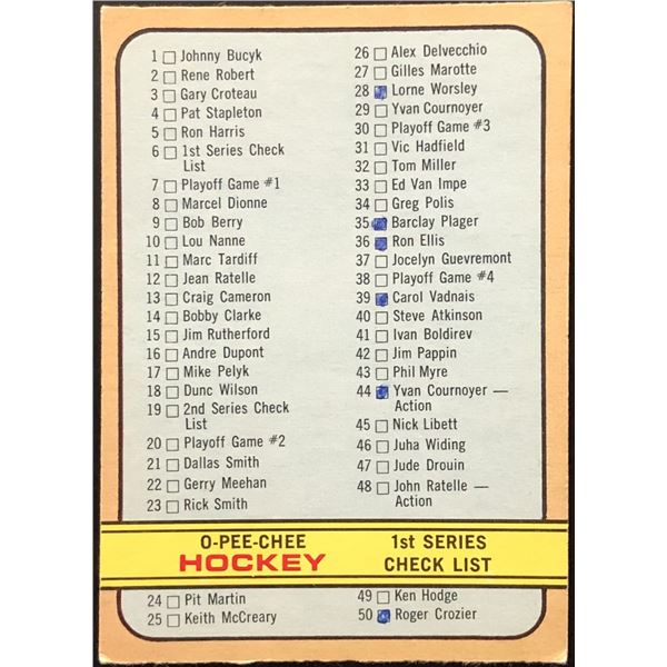 1972-73 O-PEE-CHEE 1st SERIES CHECKLIST