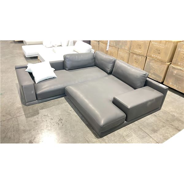 ROVE CONCEPTS DESIGNER 2 PCS GREY LEATHER OVER SIZED DEEP SECTIONAL SOFA *DISPLAY ONLY, NOT IN BOX,