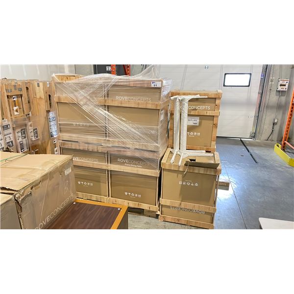 PALLET OF 12 BOXES OF ROVE CONCEPTS DESIGNER ELAINE OUTDOOR DINNING TABLE LEGS & CROSS SUPPORT BARS