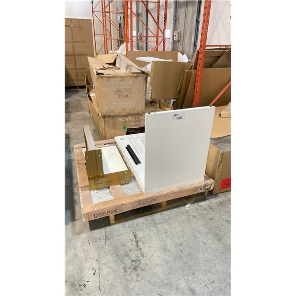 PALLET OF ROVE CONCEPTS DESIGNER ASSORTED DESK PARTS & ROUND TABLE TOP PARTS