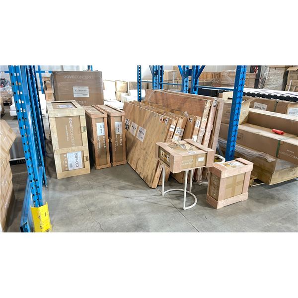 BAY OF ROVE CONCEPTS DESIGNER ASSORTED COFFEE TABLE, DINNING TABLE, & SIDE TABLE PARTS *MUST TAKE IN