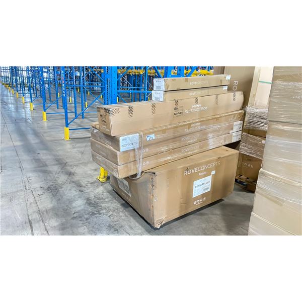 PALLET OF ROVE CONCEPTS DESIGNER ASSORTED ABIGAIL BED PARTS & SECTIONAL SECTION *IN BOX*
