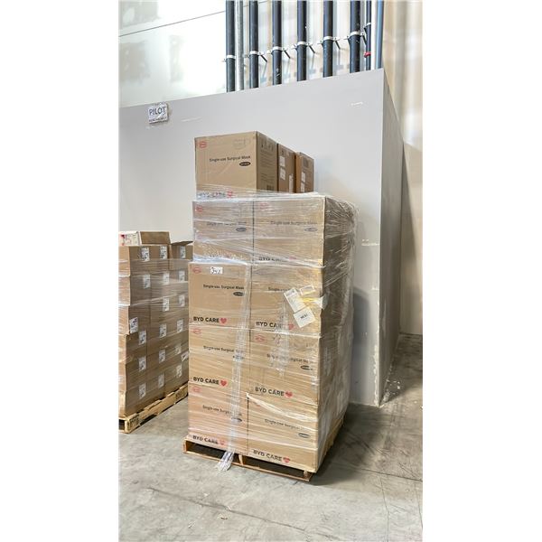 PALLET OF BOXES OF BYD CARE SINGLE USE SURGICAL MASKS ( NON-STERILE ) *MUST TAKE ALL ON PALLET*