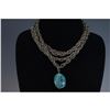 Image 1 : Multi-Strand Silver Chain Necklace with Turquoise Pendant
