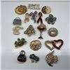 Image 1 : 18pc Collection of Enamel and Gold-Tone Brooches and Pins