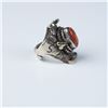 Image 2 : Silver-Tone Ring with Coral-Colored Stone and Ornate Design