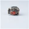 Image 4 : Silver-Tone Ring with Coral-Colored Stone and Ornate Design
