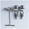 Image 1 : Modernist Silver Metal Faux Pearl Cufflinks and Tie Tack Set