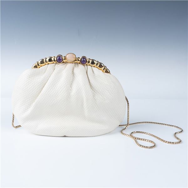 Judith Leiber Snakeskin White Clutch Purse