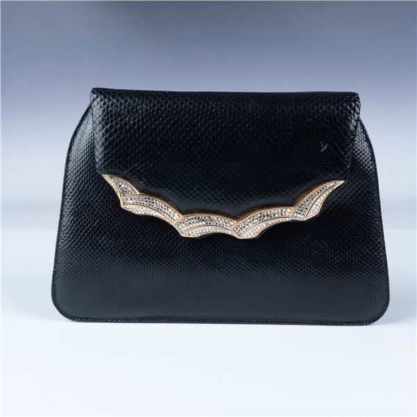 Judith Leiber Black Leather Evening Bag with Accessories