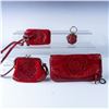 Image 1 : Set of 4 Brighton Purse Accessories in Red Suede and Leather