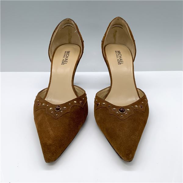 Michael Kors Brown Suede Studded Stones Kitten Heels, Size 9