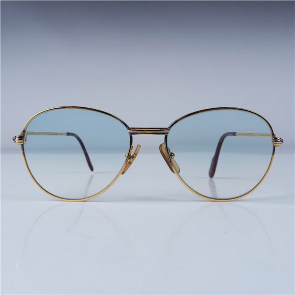 Cartier Gold-Plated Aviator Glasses with Blue Lenses