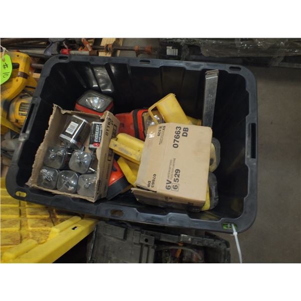 Tote Of Flashlights & Batteries