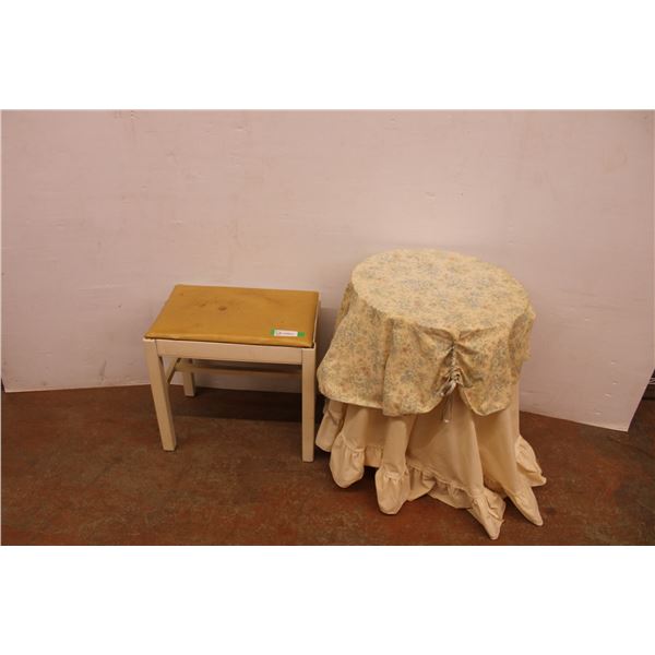 * Wood Stool - 20" x 13" x 19" & OSB End Table w/ Fabric - 20" x 25"