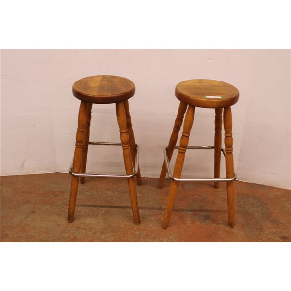 * (2) Wooden Bar Stools - 29"Tall x 13" Seat Diameter
