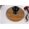 Image 3 : Set of 3 Vintage Candle Holders, Elevated Wooden Serving Tray 12.5" Dia