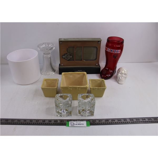 Harley-Davidson Lighted Photo Display - Working, Ceramic Plant Pots, Candle Holders, "! Am Canadian"