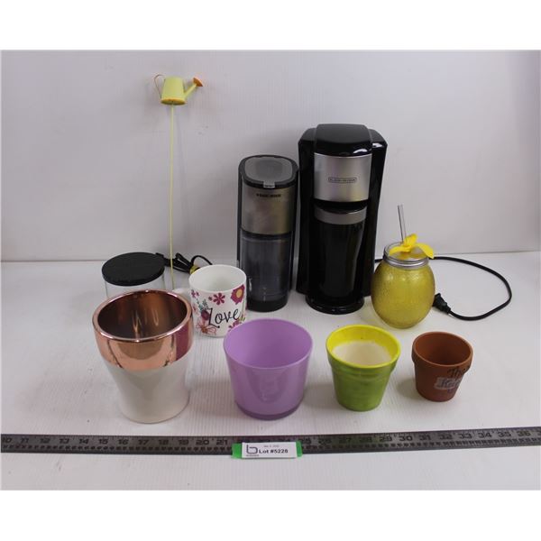 Black & Decker Coffee Grinder & Coffee Maker - Both Power On, Assorted Vases and Drinking Cups, Misc