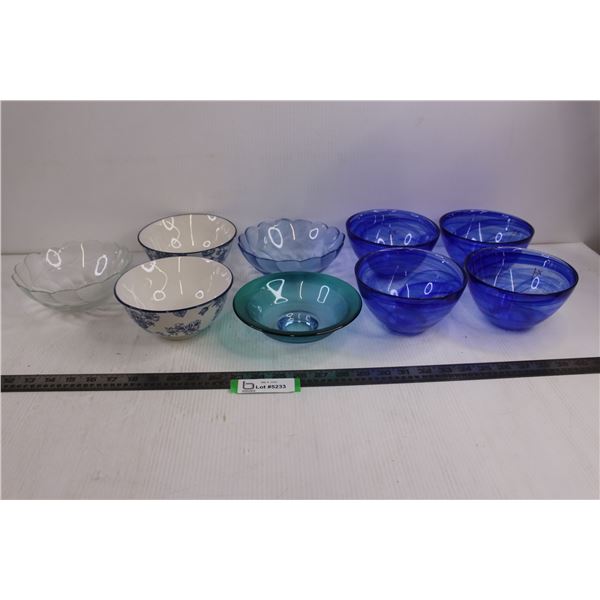 (3) Glass Trinket Dishes, 6 Glass Cereal Bowls