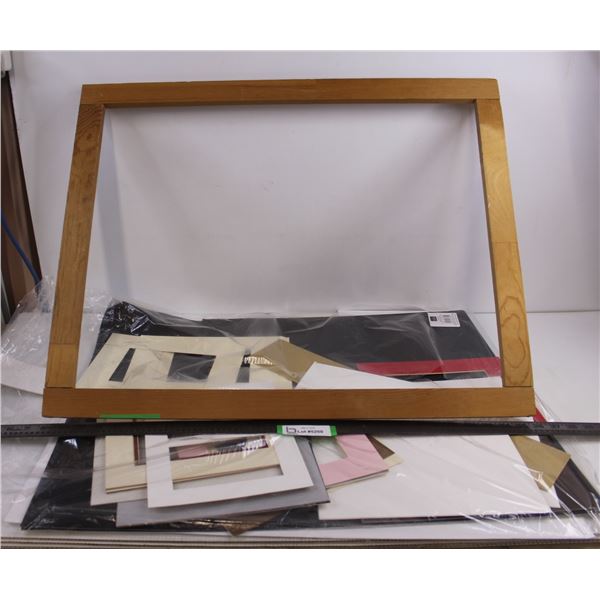 Wood Frame 22.5" x 28", Assorted Photo Matting Pieces & Colors