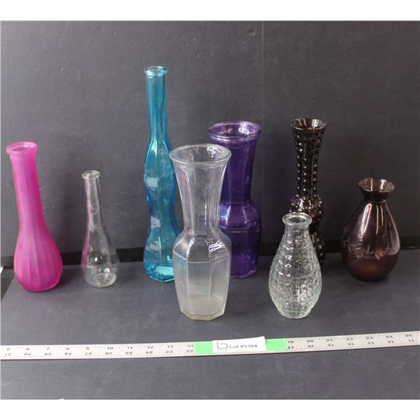 (8) Glass Vases Up to 12.5" Tall