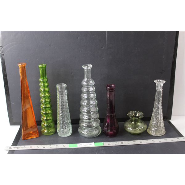 (7) Glass Vases Up to 12.5" Tall