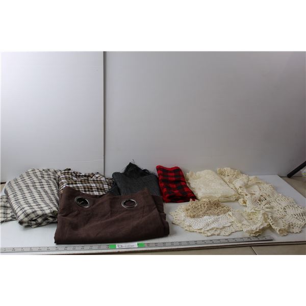 Doilies/Table Runner, (3) Pieces of Fabric, Red Scarf & Mainstays Curtain 82.5" Long