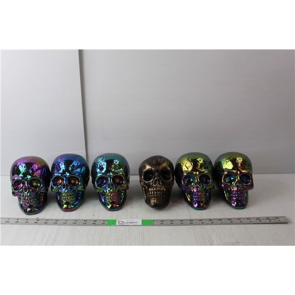 (6) Plastic Halloween Skulls 5" Tall