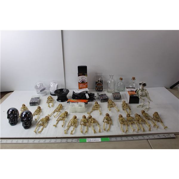 Halloween Lot- String Lights, Miniature Skeletons, Glow in the Dark Fangs, Misc.