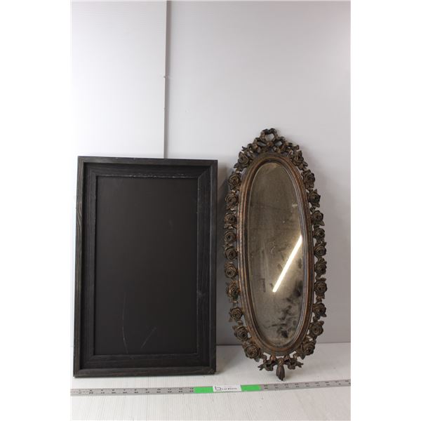 Wood Photo Frame 21" Tall x 13.5" Wide, Plastic Oval Mirror 25" Tall