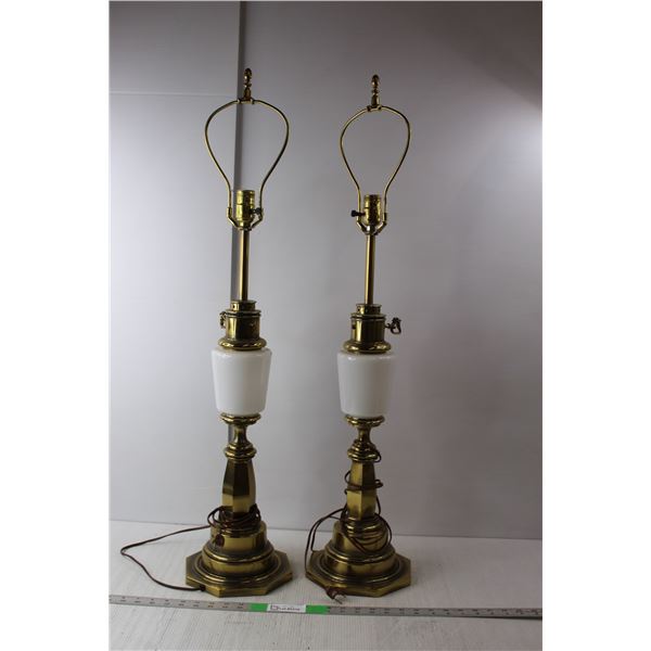 (2) Stiffel Brass & Glass Lamps- Working, No Shades or Bulbs 37" Tall