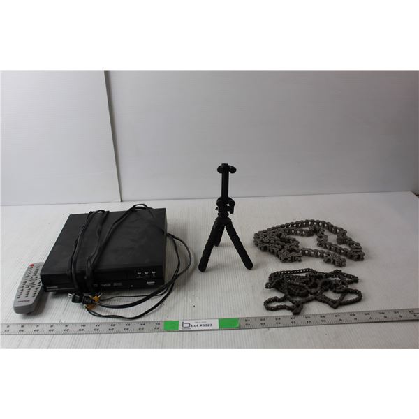 Diamond Vision DVD Player with Remote- Powers On, (2) Bike Chains, Mini Tripod
