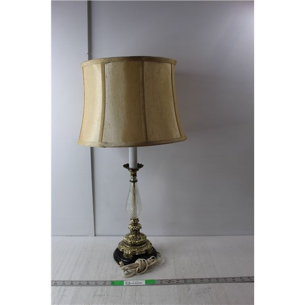 Metal & Glass Tri-light Lamp with Bulb & Shade- Powers On 26.5" Tall