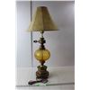 Image 1 : 32.5" Tall Amber Glass & Brass Vintage Lamp with Shade & Bulb- Working