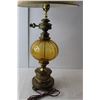 Image 2 : 32.5" Tall Amber Glass & Brass Vintage Lamp with Shade & Bulb- Working