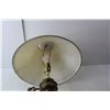 Image 3 : 32.5" Tall Amber Glass & Brass Vintage Lamp with Shade & Bulb- Working