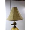 Image 4 : 32.5" Tall Amber Glass & Brass Vintage Lamp with Shade & Bulb- Working