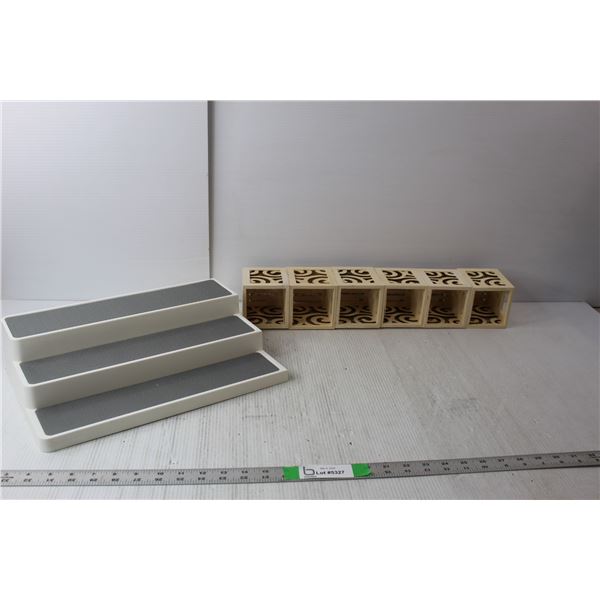 Organizer Rack - 3.5" Tall x 14.25" Wide & Miniature Wooden Storage Boxes 20" Long